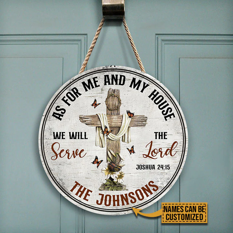 Personalized Christian Cross As For Me And My House Custom Wood Circle Sign - Image 4