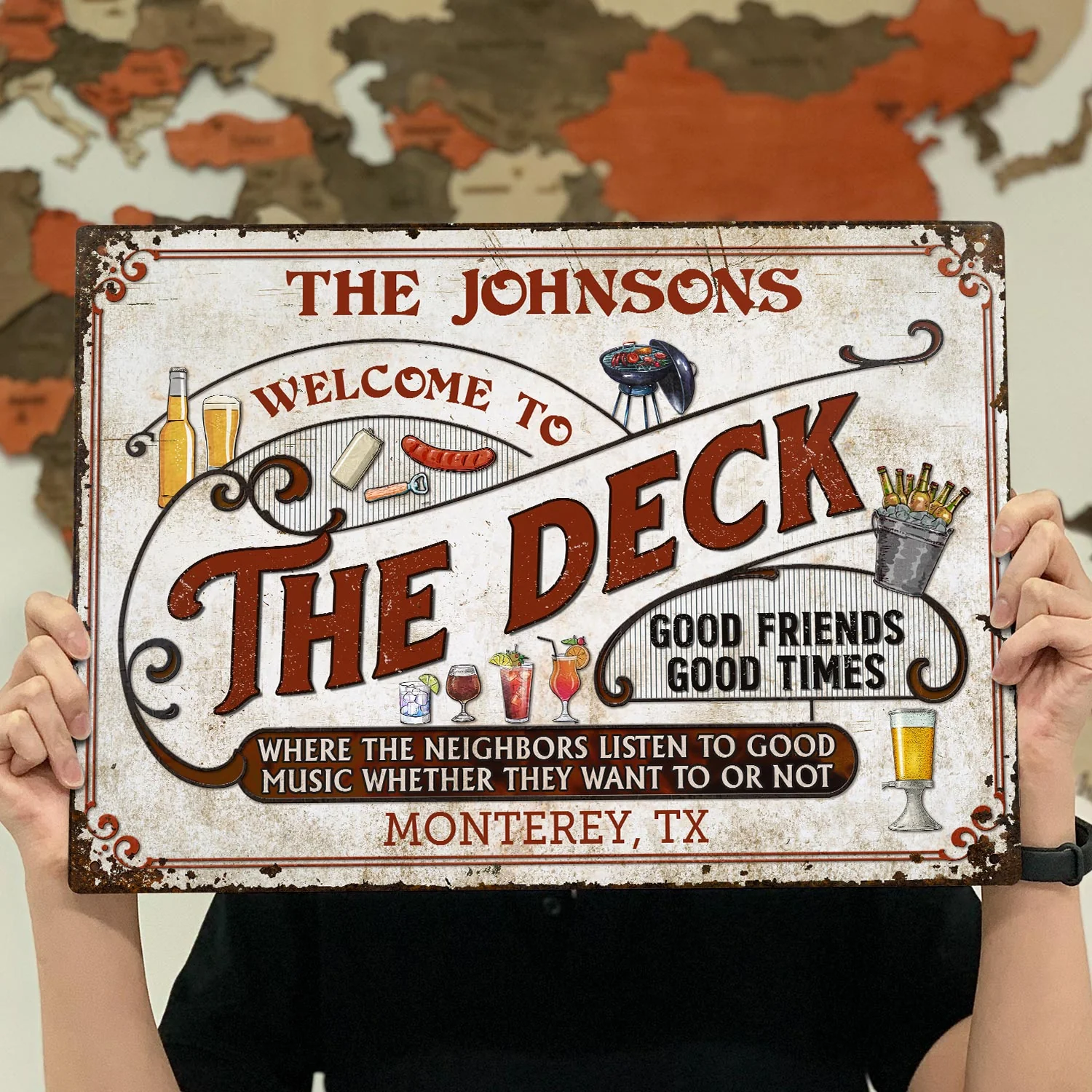 Personalized Deck Grilling Red Listen To The Good Music Custom Classic Metal Signs - Image 4