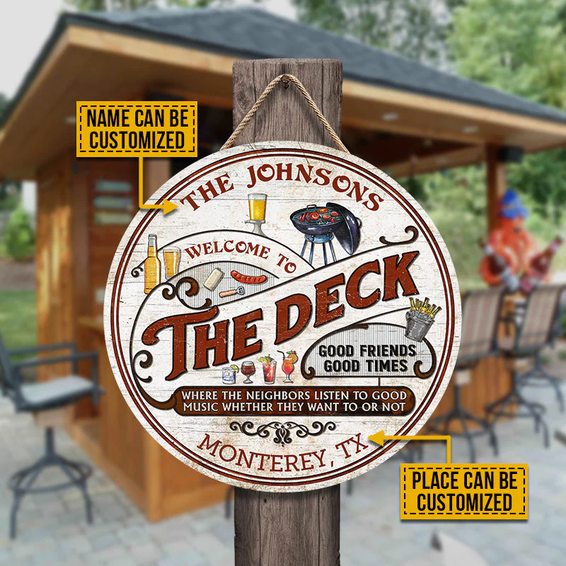 Personalized Deck Grilling Red Listen To The Good Music Vertical Custom Wood Circle Sign - Image 4