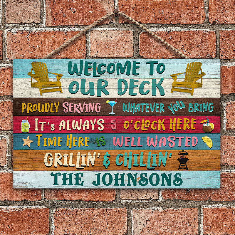 Personalized Deck Welcome Proudly Serving Custom Wood Rectangle Sign - Image 2