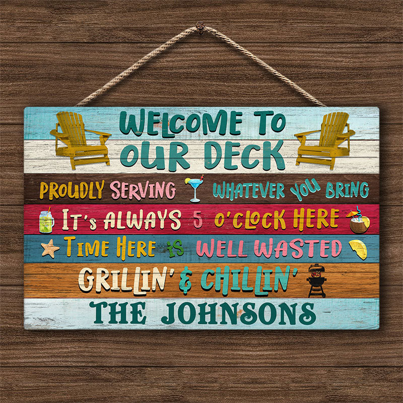 Personalized Deck Welcome Proudly Serving Custom Wood Rectangle Sign - Image 3