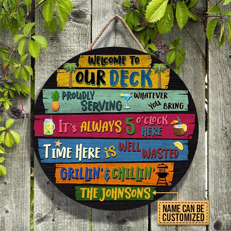 Personalized Deck Welcome To Custom Wood Circle Sign - Image 3