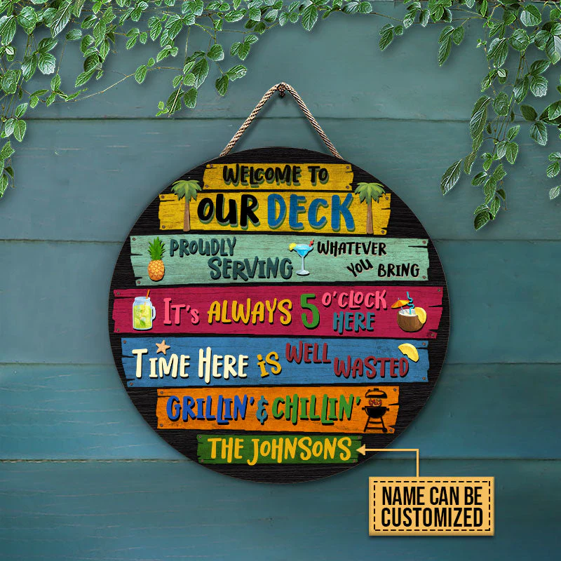 Personalized Deck Welcome To Custom Wood Circle Sign - Image 4