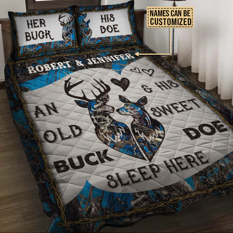 Personalized Deer Color Couple Camo Sleep Here Customized Quilt Bedding - Image 2