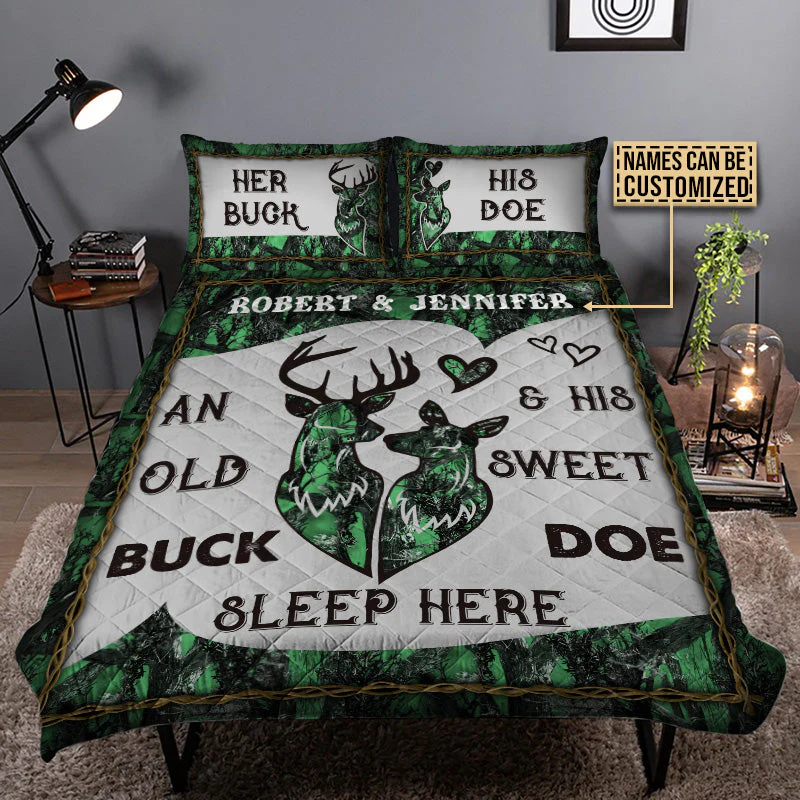 Personalized Deer Color Couple Camo Sleep Here Customized Quilt Bedding - Image 4