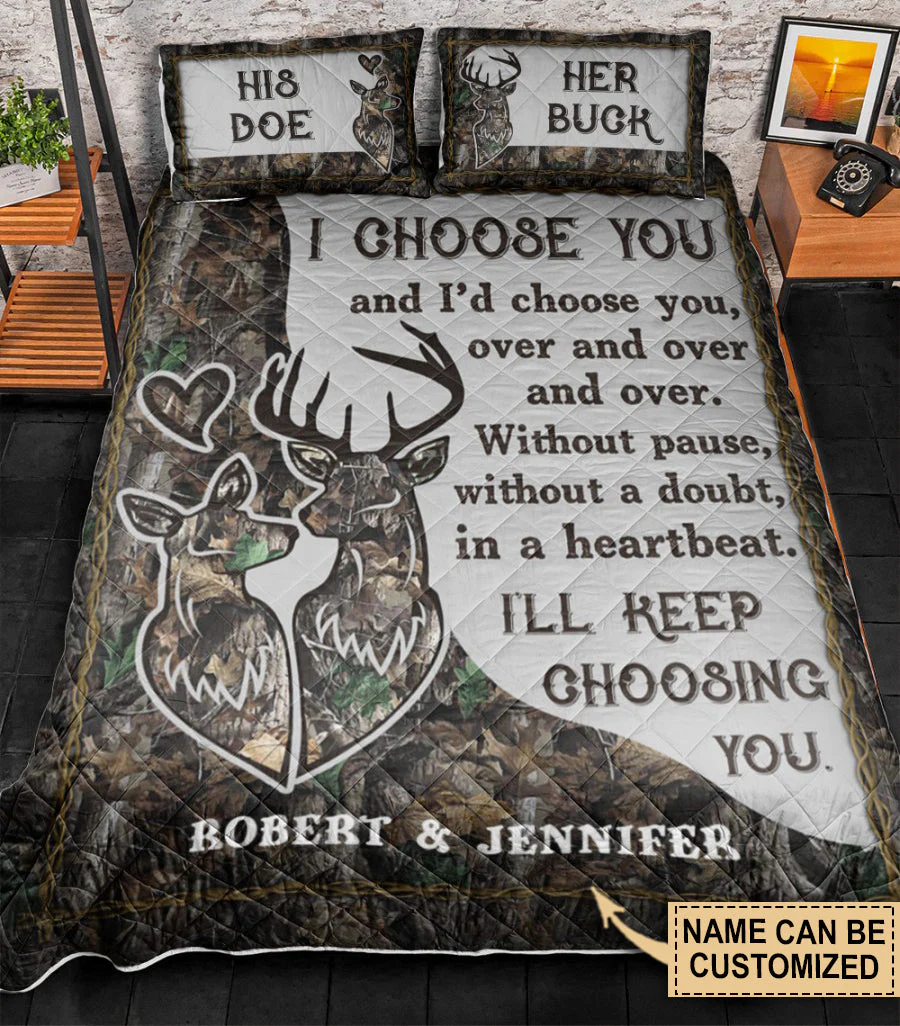 Personalized Deer Keep Choosing Couple Camo Quilt Bedding - Image 2