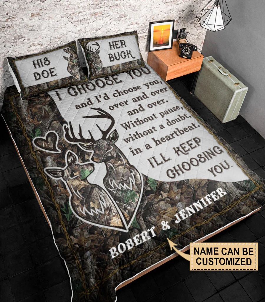 Personalized Deer Keep Choosing Couple Camo Quilt Bedding - Image 3