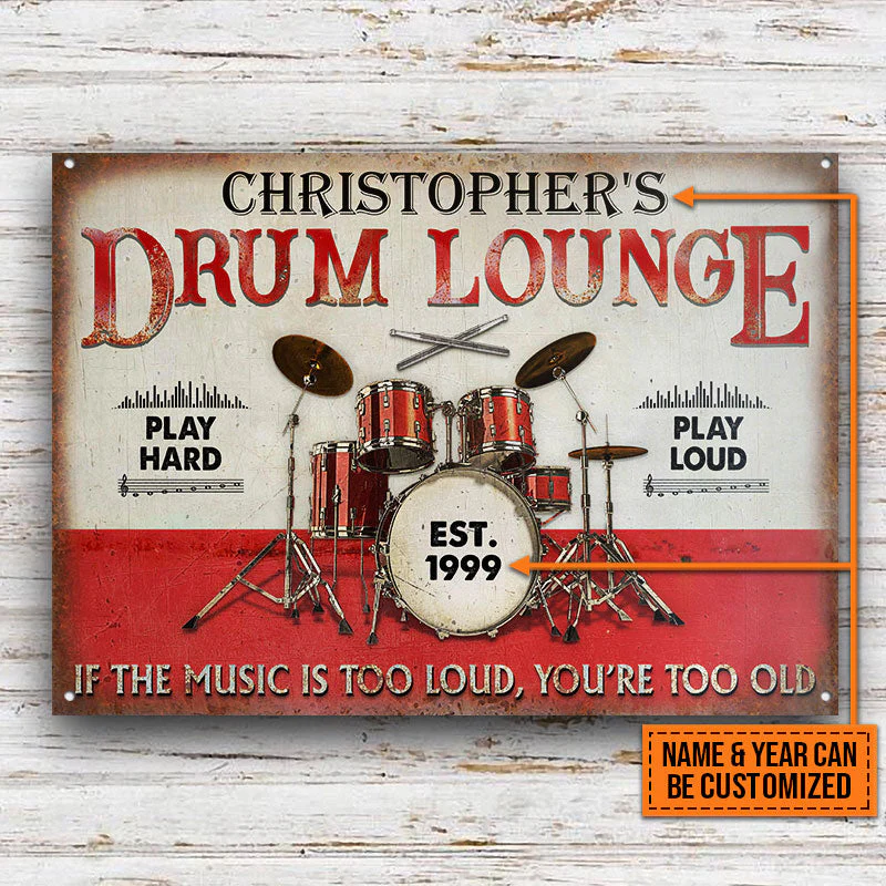 Personalized Drum Lounge Play Hard Play Loud Customized Classic Metal Signs - Image 3
