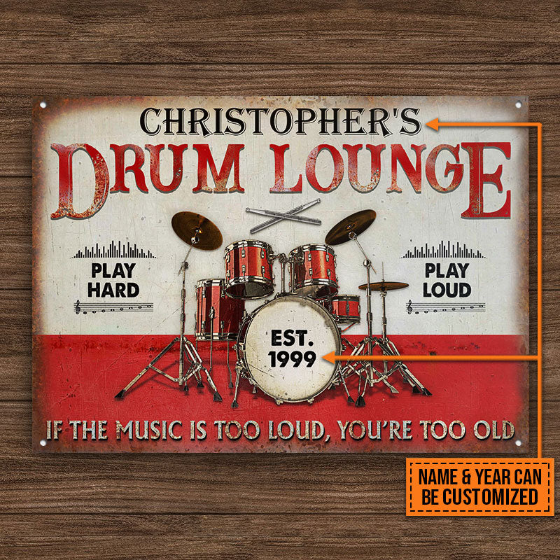 Personalized Drum Lounge Play Hard Play Loud Customized Classic Metal Signs - Image 4