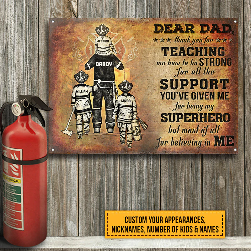 Personalized Firefighter Dad And Child Thank You Custom Classic Metal Signs - Image 3