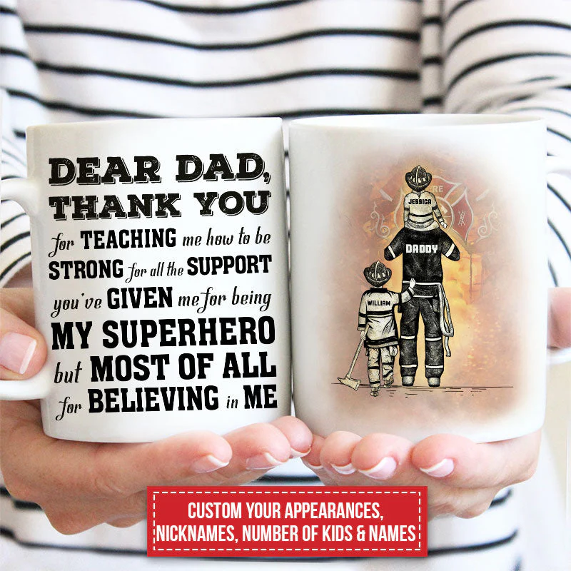Personalized Firefighter Dad And Child Thank You Custom Mug - Image 2