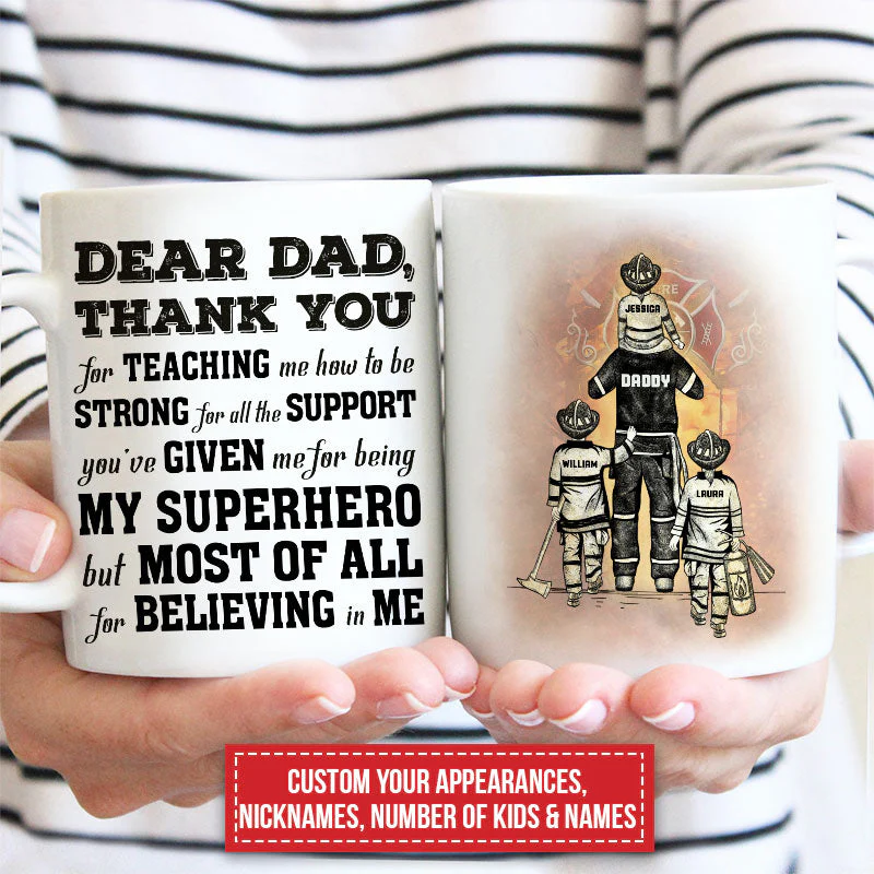 Personalized Firefighter Dad And Child Thank You Custom Mug - Image 3