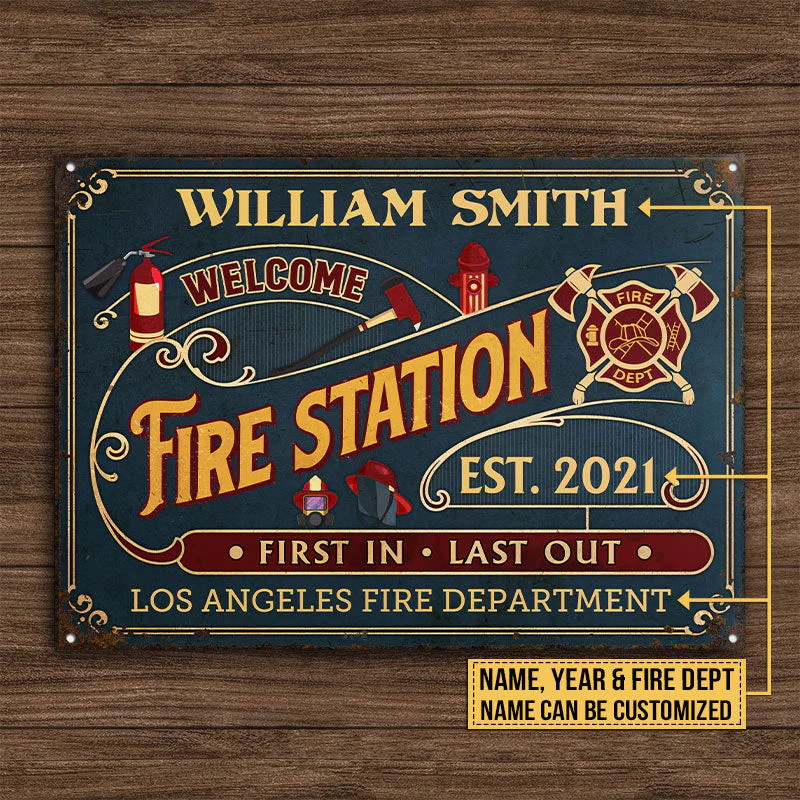 Personalized Firefighter Welcome Fire Station Custom Classic Metal Signs - Image 4