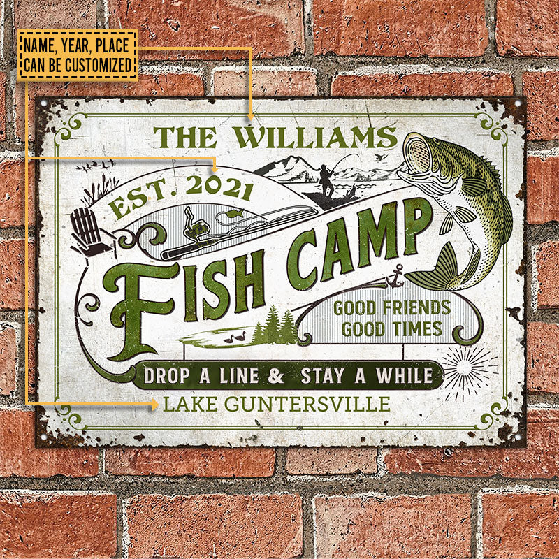 Personalized Fishing Camp Drop A Line Custom Classic Metal Signs - Image 2