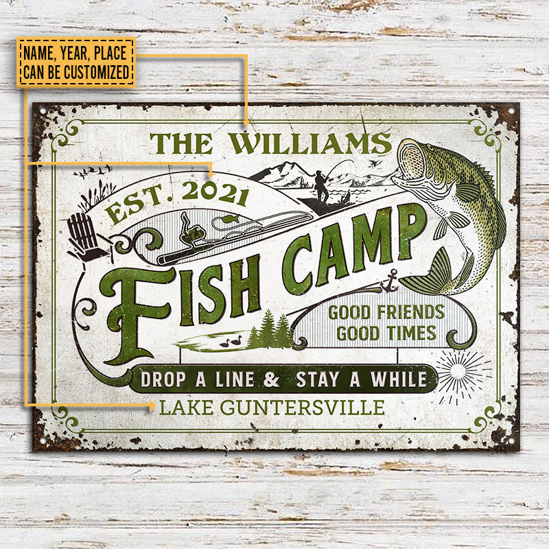Personalized Fishing Camp Drop A Line Custom Classic Metal Signs - Image 3