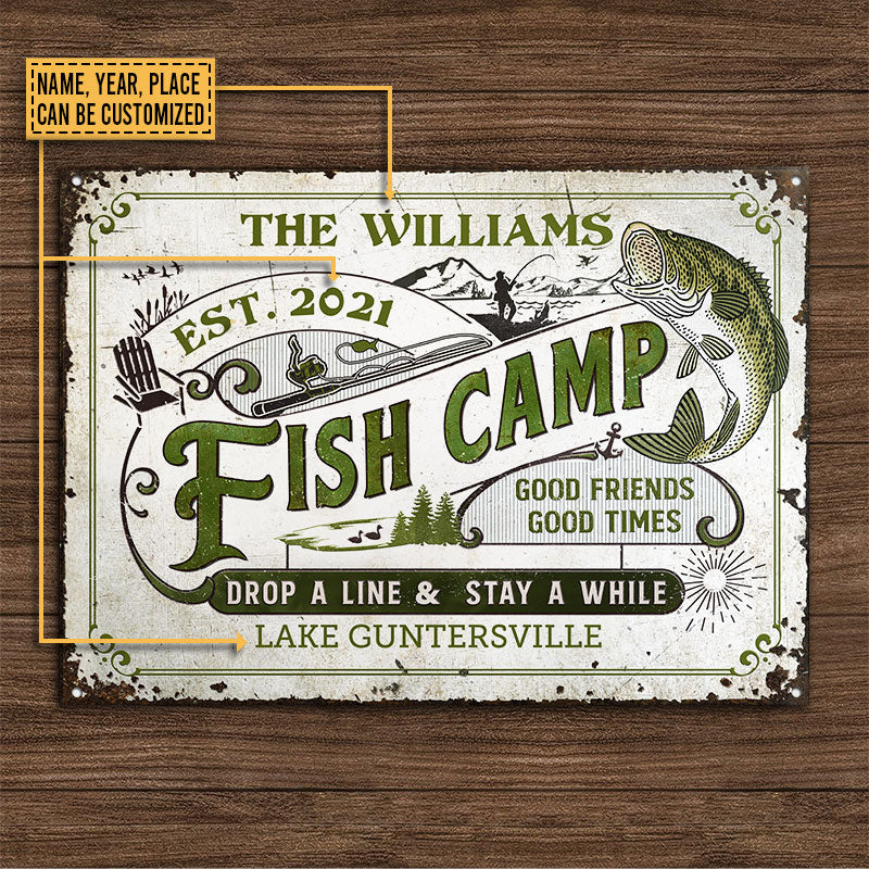 Personalized Fishing Camp Drop A Line Custom Classic Metal Signs - Image 4