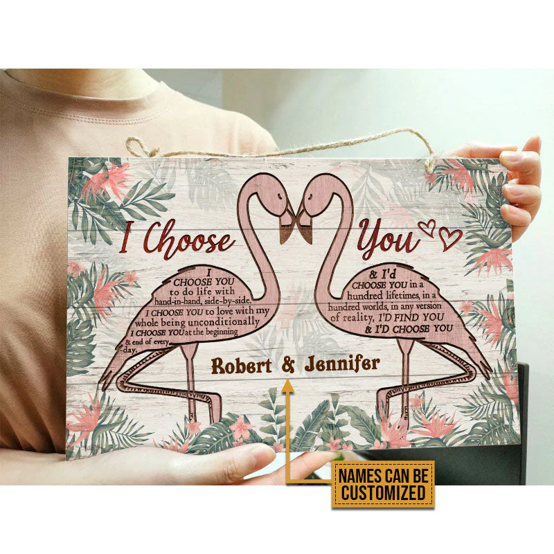 Personalized Flamingo Couple I Choose You Custom Wood Rectangle Sign - Image 3