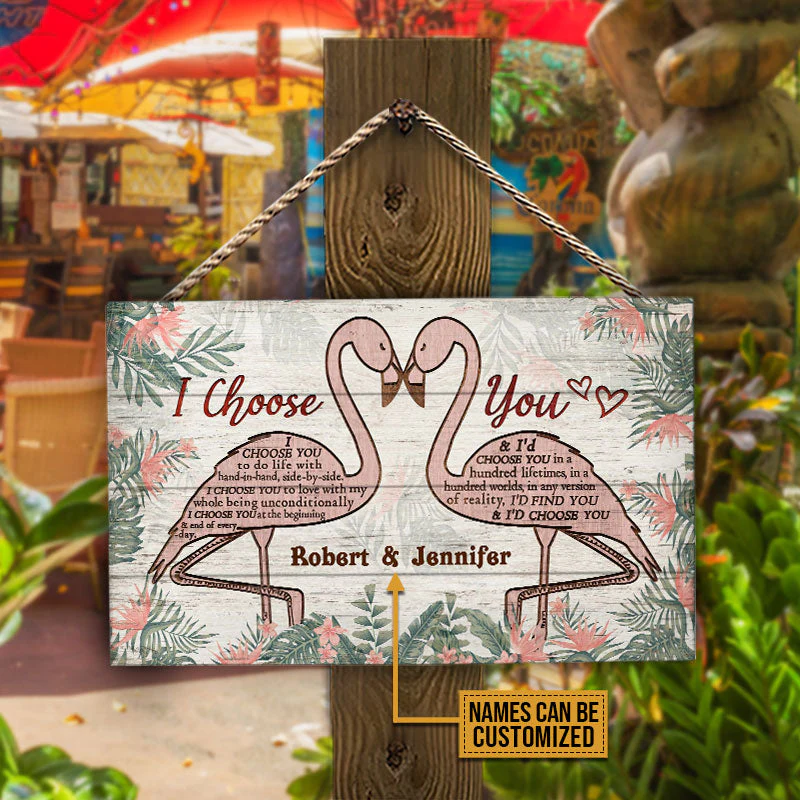 Personalized Flamingo Couple I Choose You Custom Wood Rectangle Sign - Image 4