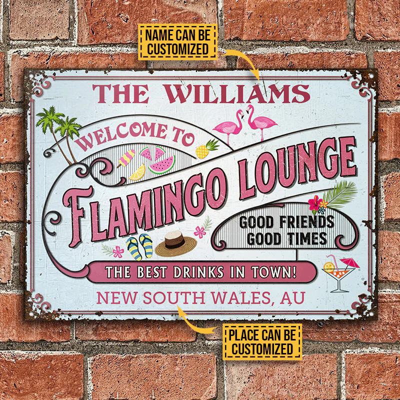 Personalized Flamingo Lounge Good Friends Customized Classic Metal Signs - Image 2