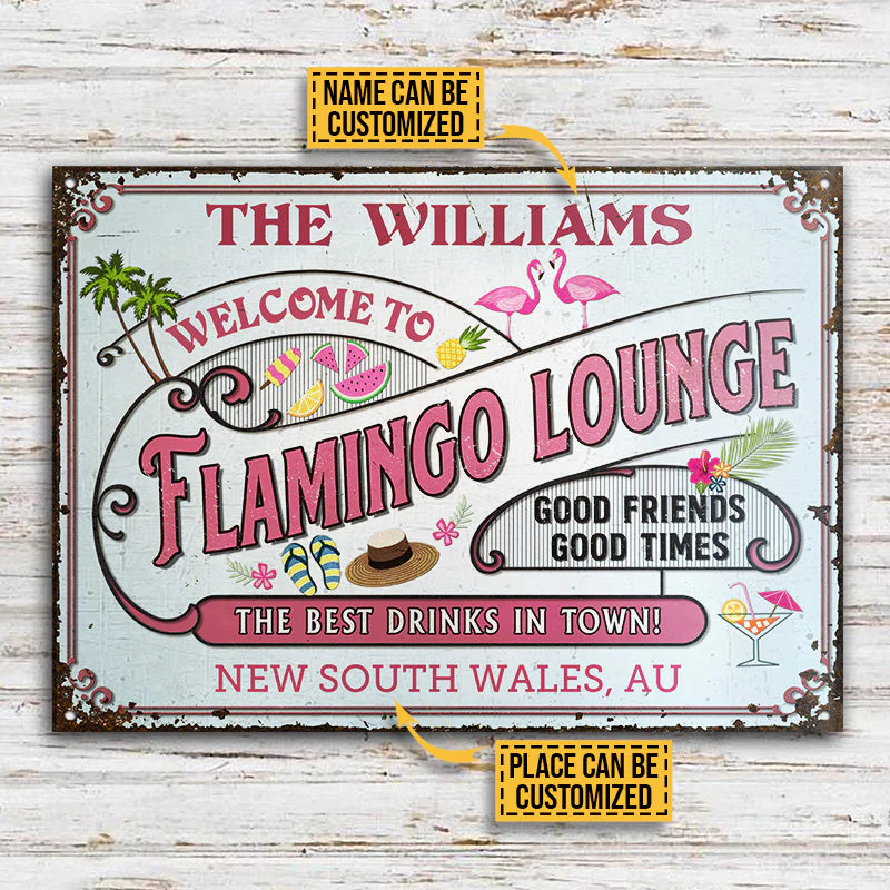 Personalized Flamingo Lounge Good Friends Customized Classic Metal Signs - Image 3