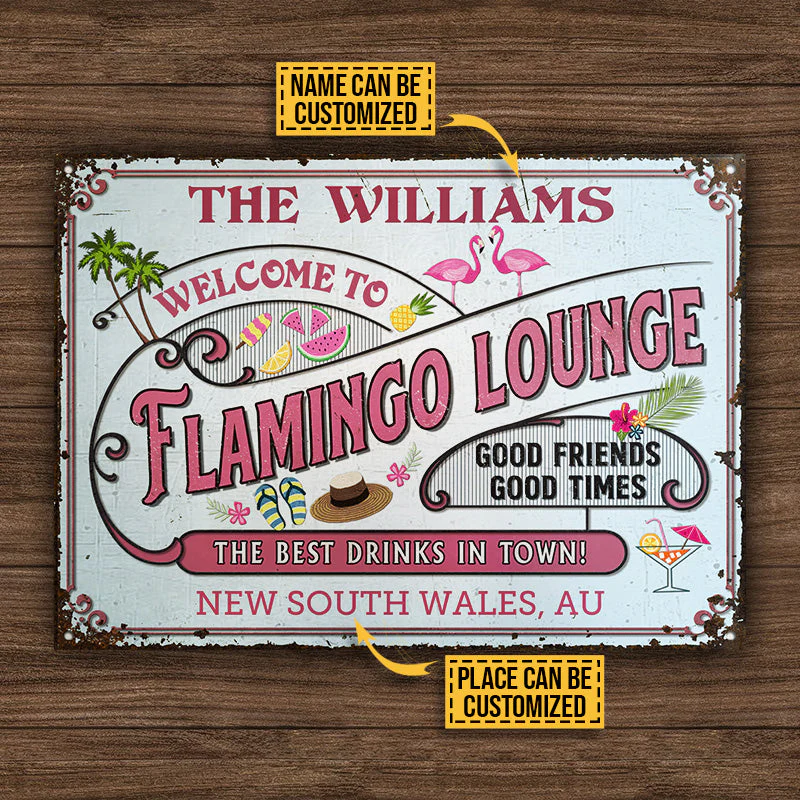 Personalized Flamingo Lounge Good Friends Customized Classic Metal Signs - Image 4
