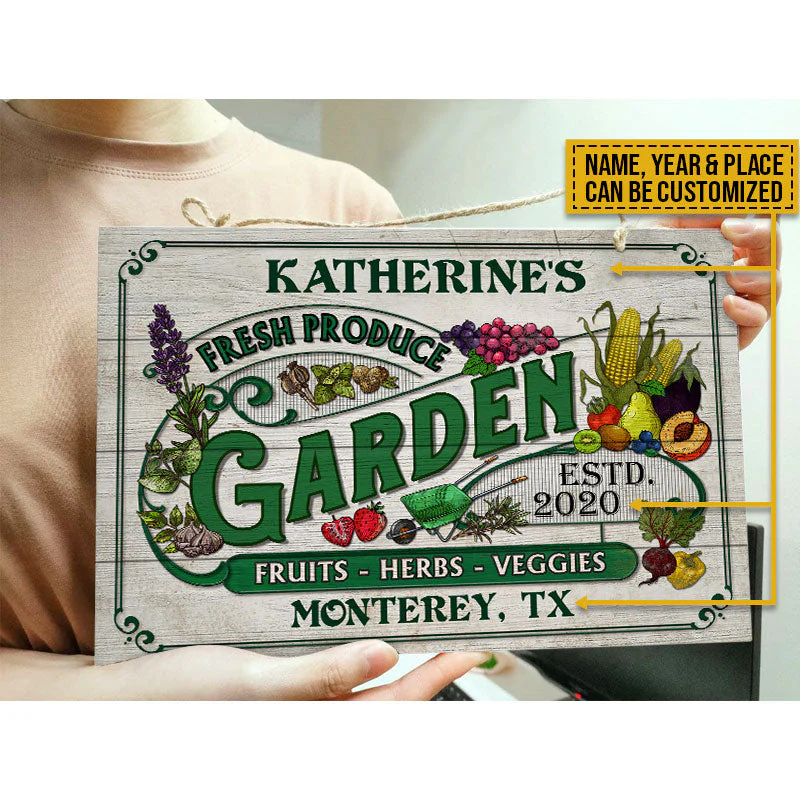 Personalized Garden Fresh Produce Custom Wood Rectangle Sign - Image 2