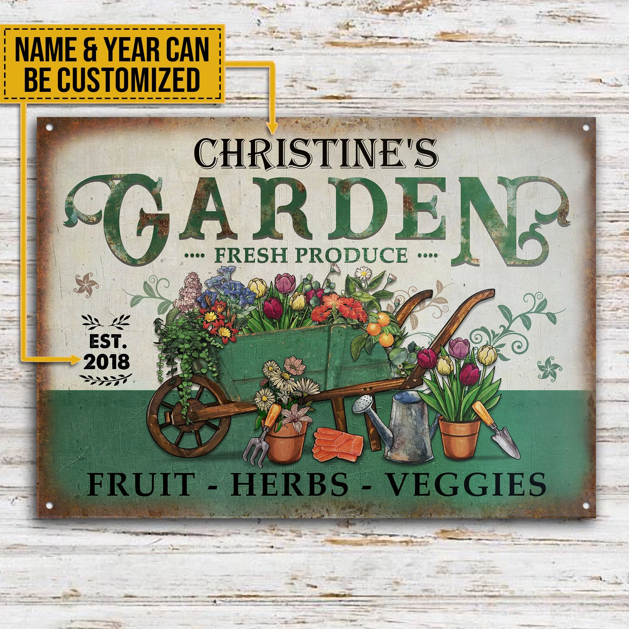 Personalized Garden Fresh Produce Plant Smiles Grow Love Vintage Customized Classic Metal Signs - Image 3