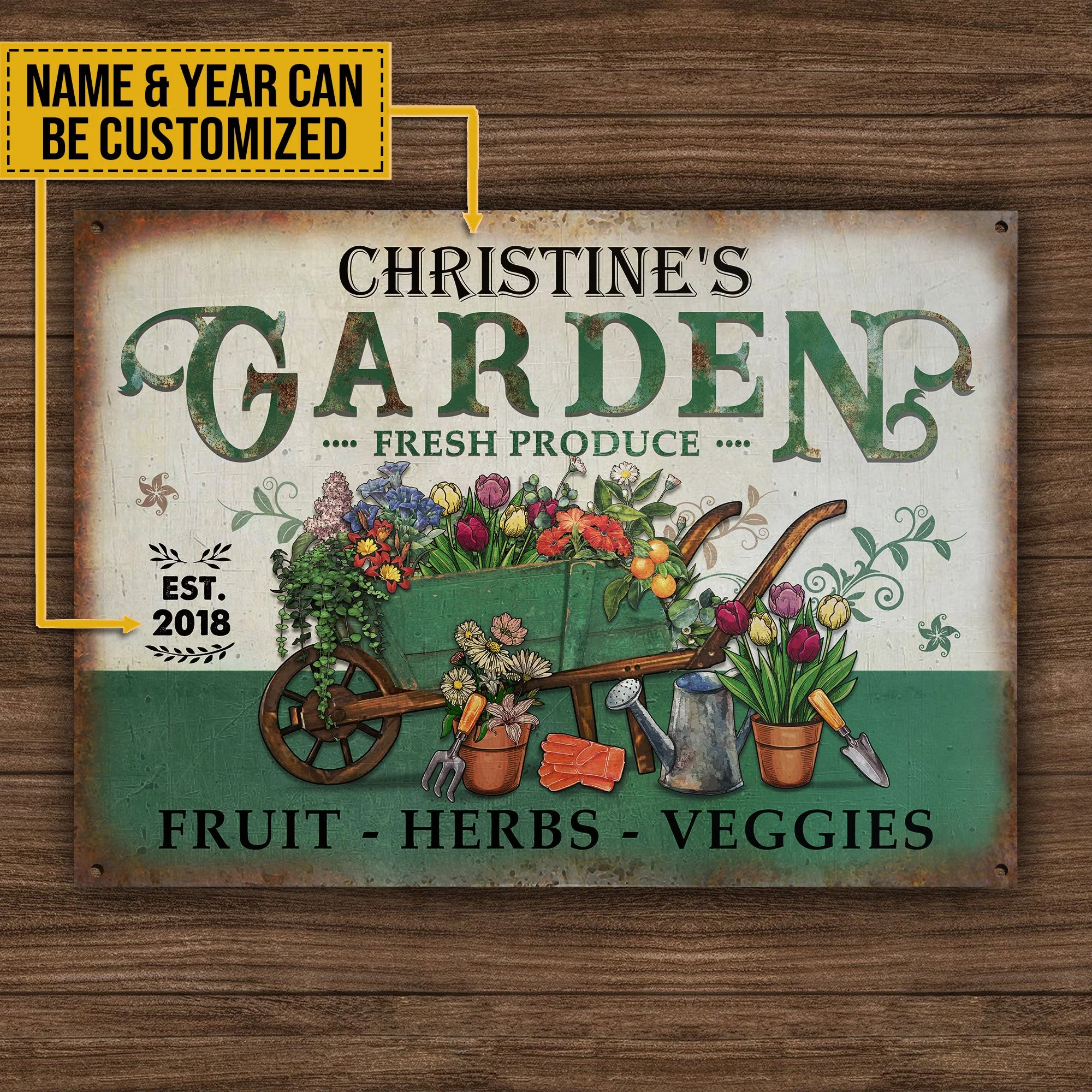 Personalized Garden Fresh Produce Plant Smiles Grow Love Vintage Customized Classic Metal Signs - Image 4