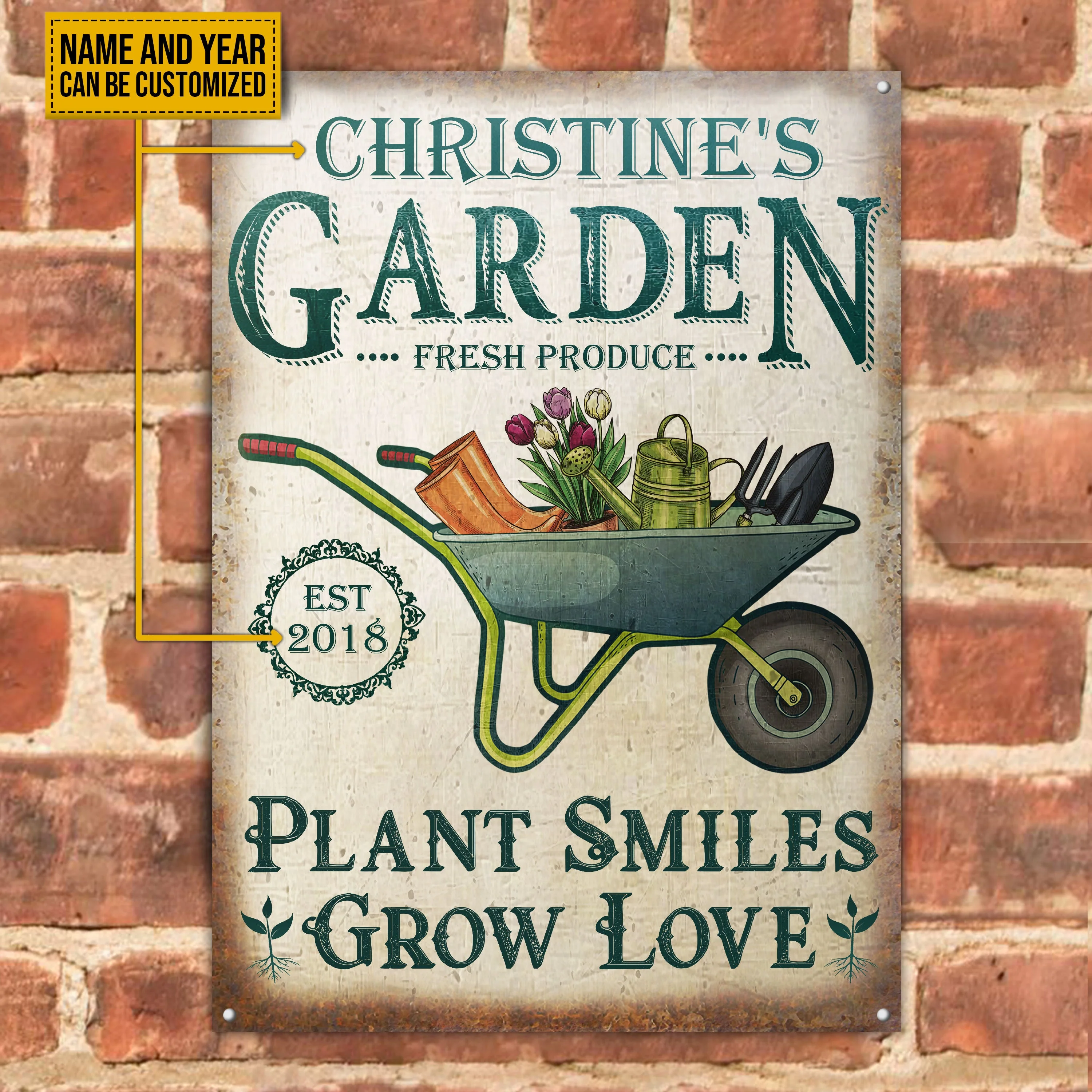 Personalized Garden Plant Smiles Grow Customized Classic Metal Signs - Image 2