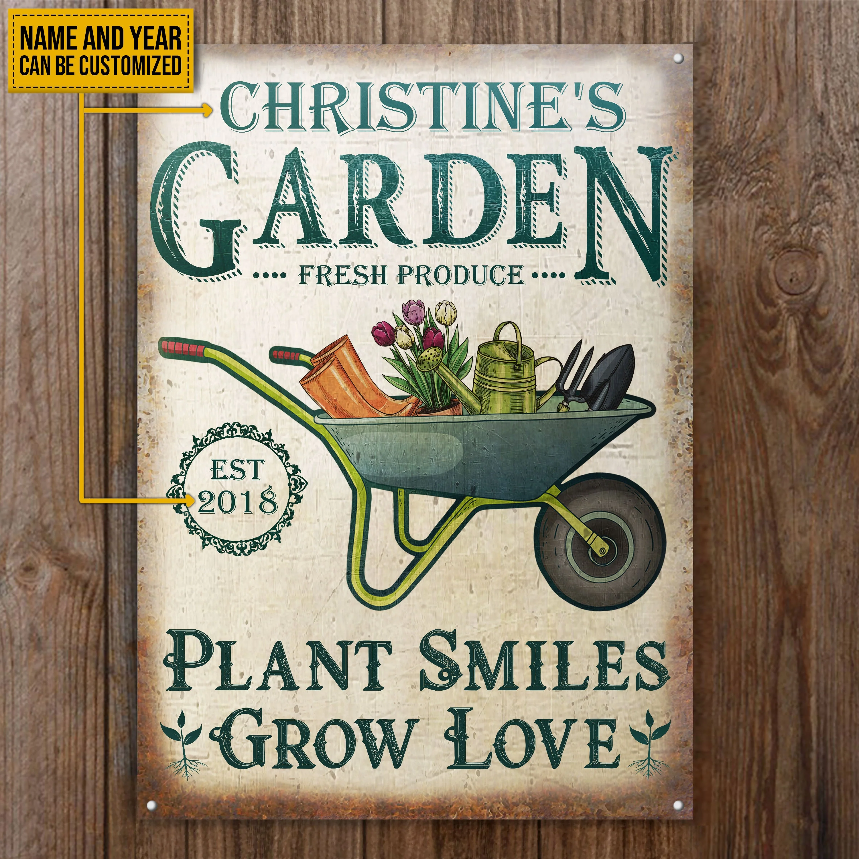 Personalized Garden Plant Smiles Grow Customized Classic Metal Signs - Image 4