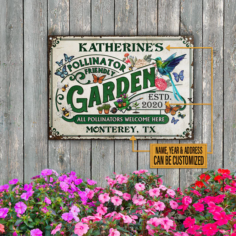 Personalized Garden Pollinator Friendly Welcome Custom Classic Metal Signs