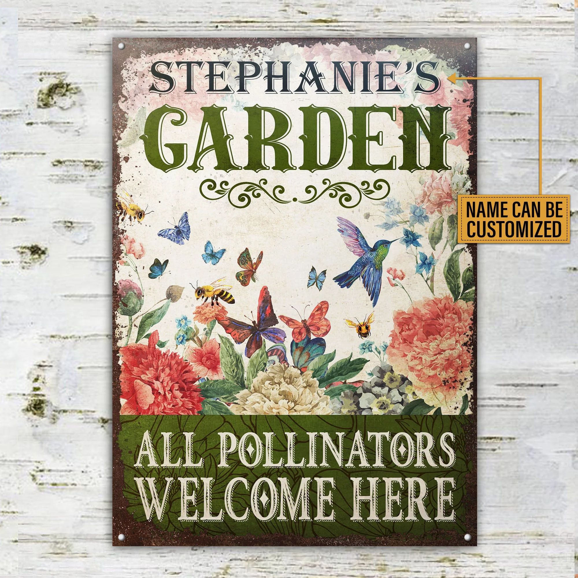 Personalized Garden Pollinators Welcome Customized Classic Metal Signs - Image 3