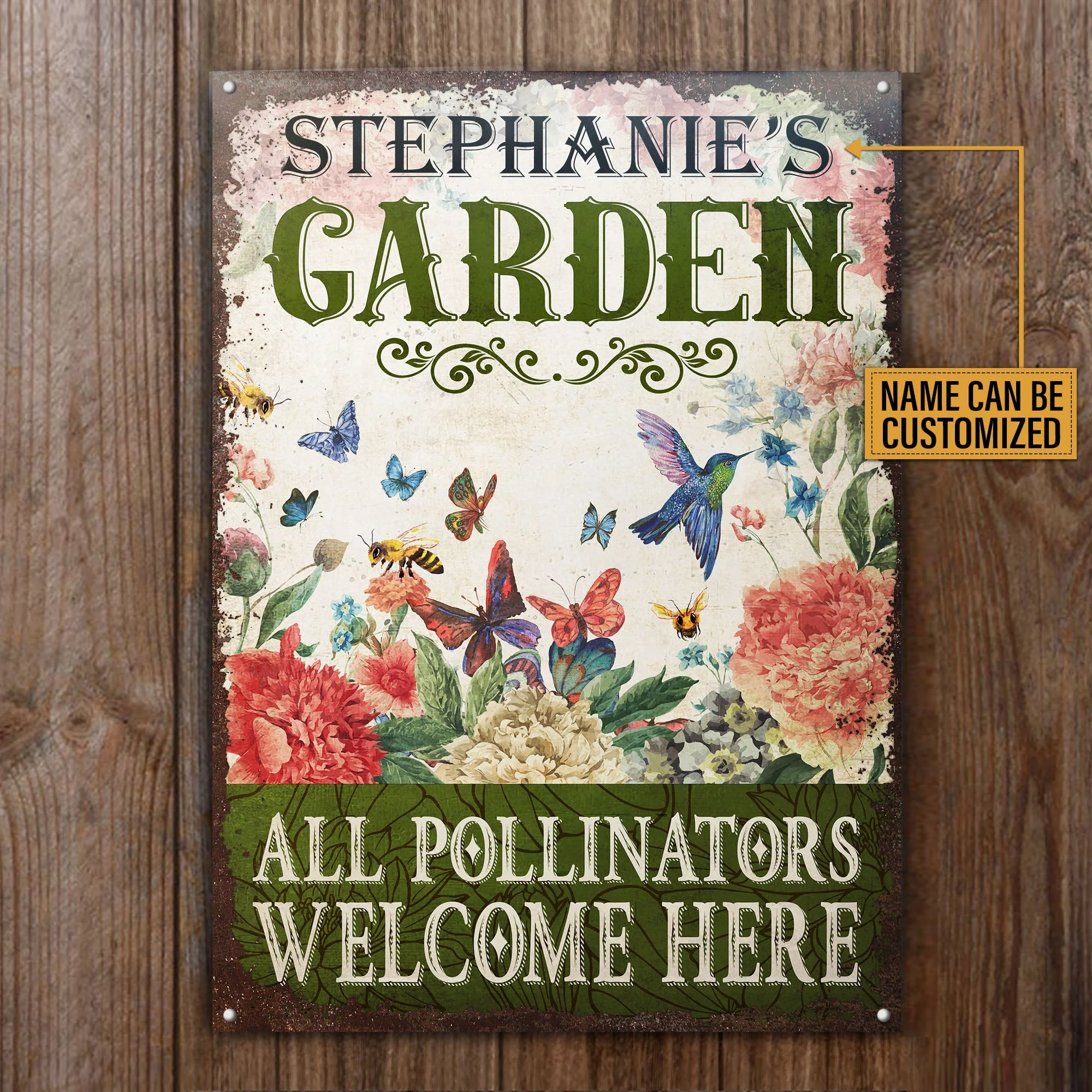 Personalized Garden Pollinators Welcome Customized Classic Metal Signs - Image 4