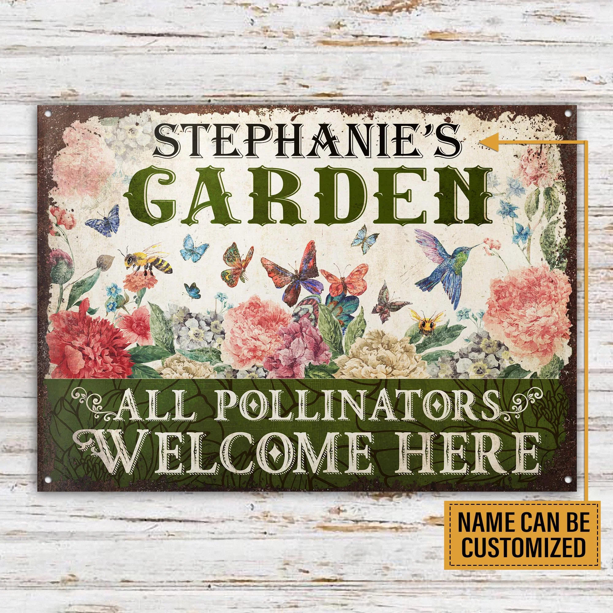 Personalized Garden Pollinators Welcome Here Customized Classic Metal Signs - Image 3