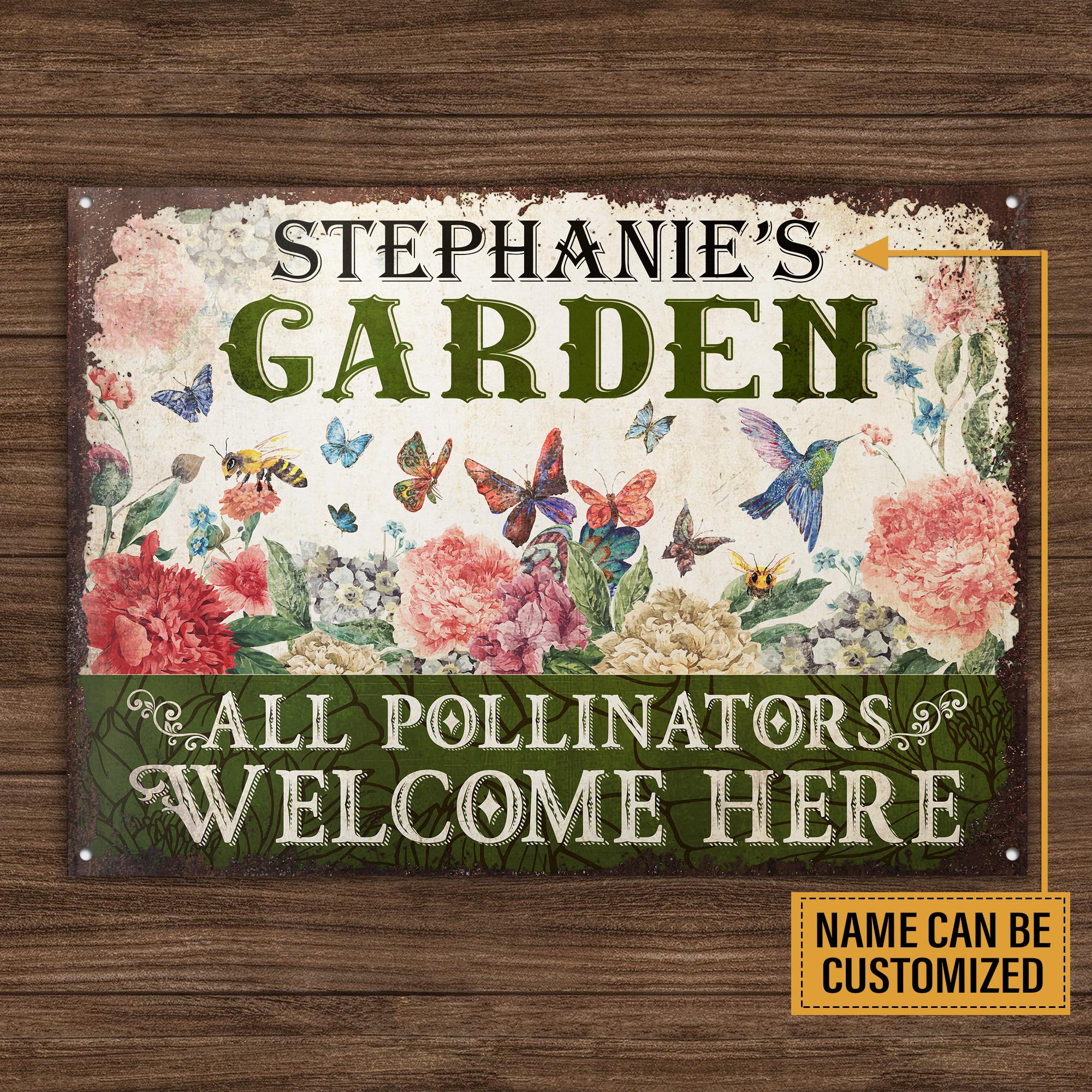 Personalized Garden Pollinators Welcome Here Customized Classic Metal Signs - Image 4