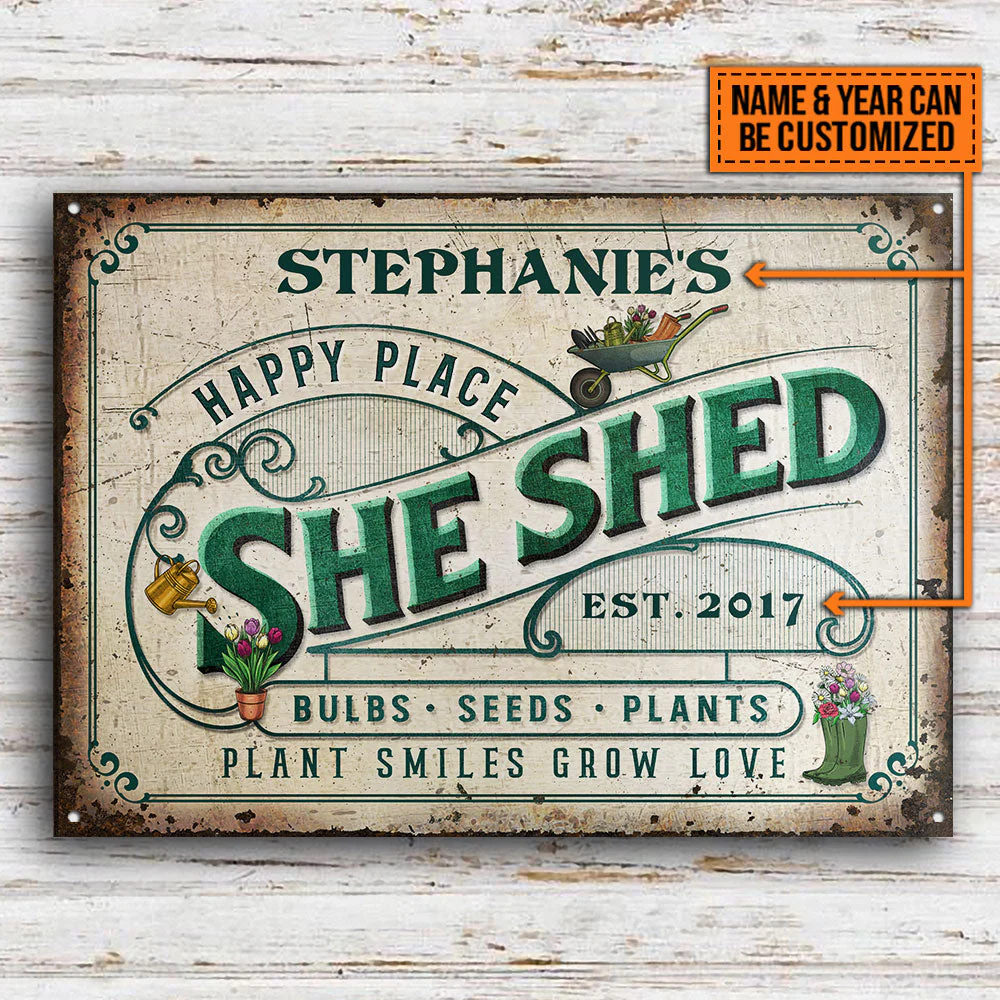 Personalized Garden She Shed Plant Smiles Grow Love Customized Classic Metal Signs - Image 3