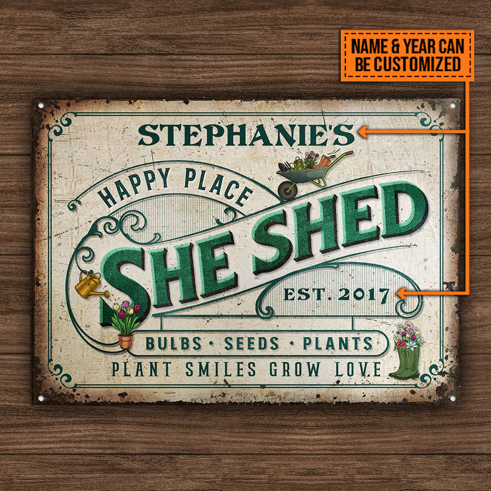 Personalized Garden She Shed Plant Smiles Grow Love Customized Classic Metal Signs - Image 4