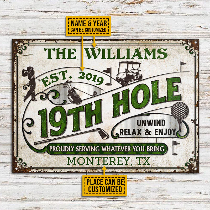 Personalized Golf 19th Hole Proudly Customized Classic Metal Signs - Image 3