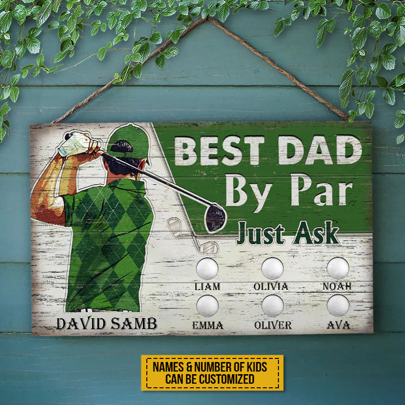 Personalized Golf Best Dad By Par Customized Wood Rectangle Sign - Image 2