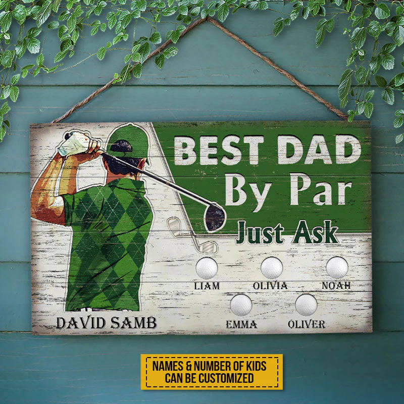 Personalized Golf Best Dad By Par Customized Wood Rectangle Sign - Image 3