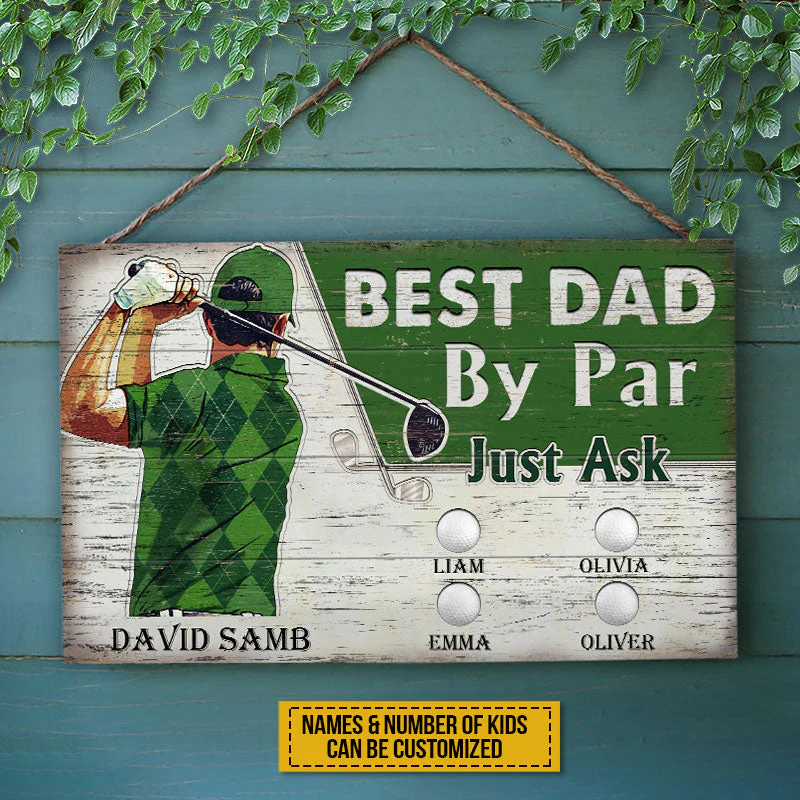 Personalized Golf Best Dad By Par Customized Wood Rectangle Sign - Image 4