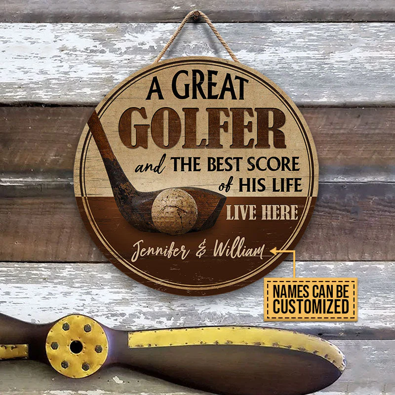 Personalized Golf Best Score Of His Life Custom Wood Circle Sign - Image 4