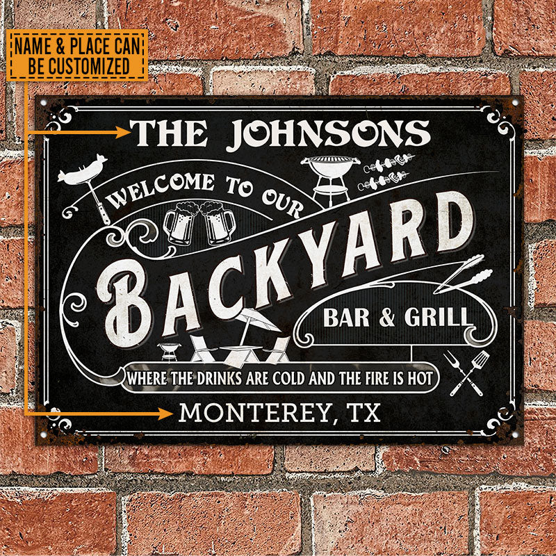 Personalized Grilling Backyard Bar Grill Black Custom Classic Metal Signs - Image 2