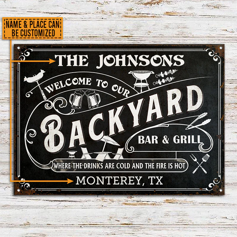 Personalized Grilling Backyard Bar Grill Black Custom Classic Metal Signs - Image 3