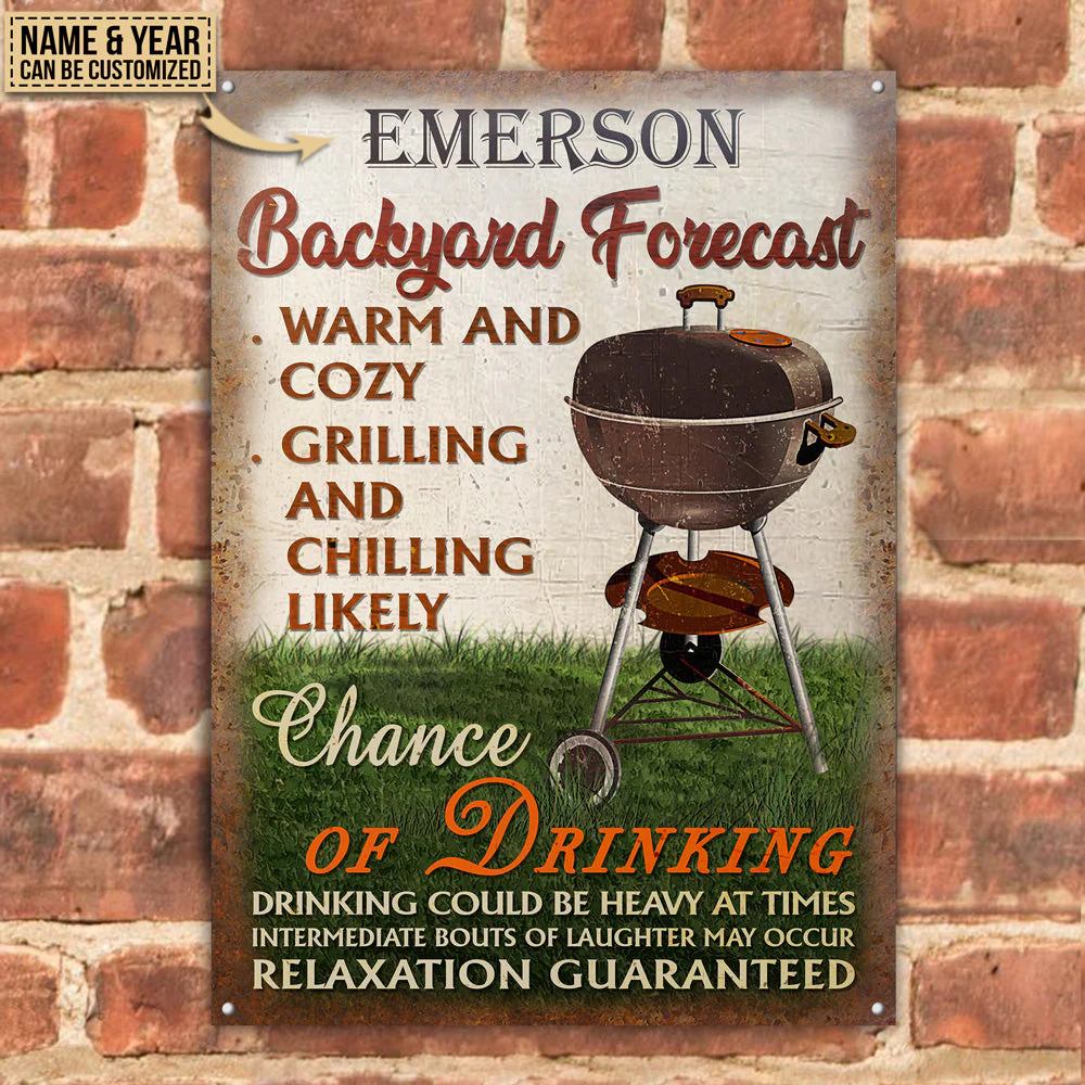 Personalized Grilling Backyard Forecast Warm Cozy Customized Classic Metal Signs - Image 2
