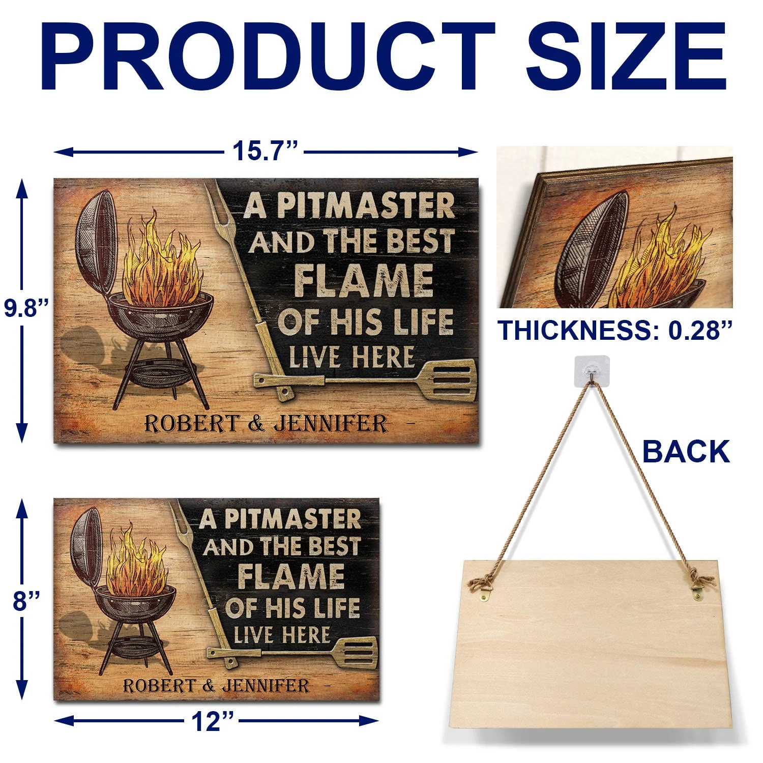 Personalized Grilling Couple Pitmaster Customized Wood Rectangle Sign - Image 5