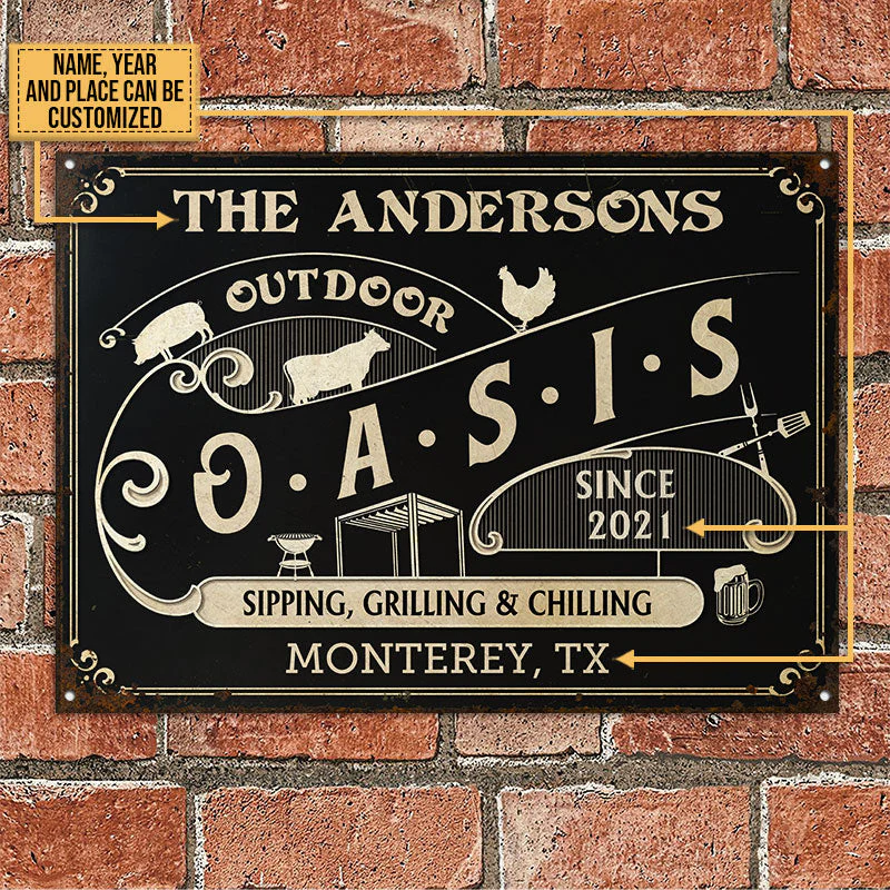 Personalized Grilling Outdoor Oasis Customized Classic Metal Signs - Image 2