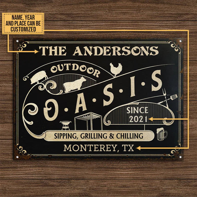 Personalized Grilling Outdoor Oasis Customized Classic Metal Signs - Image 4
