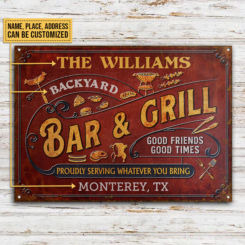 Personalized Grilling Vintage Red Bar & Grill Classic Metal Signs - Image 3