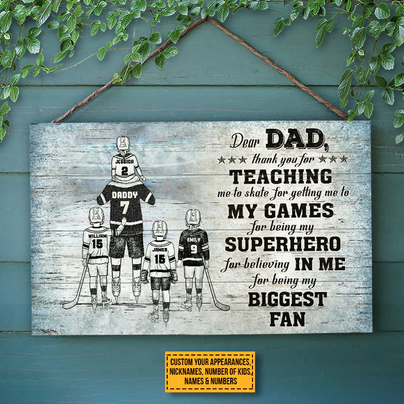 Personalized Hockey Dad And Child Thank You Custom Wood Rectangle Sign - Image 3